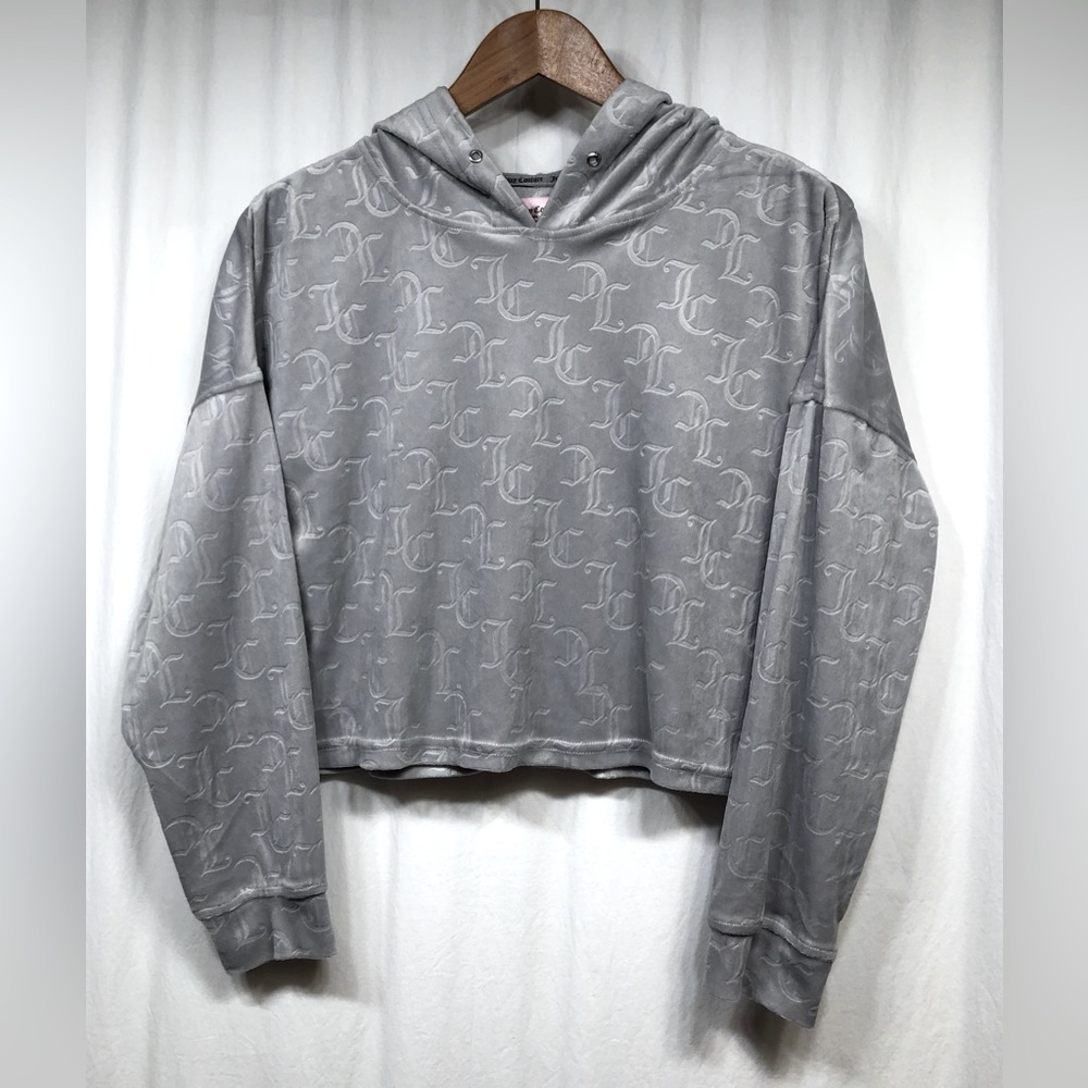 Juicy Couture Sleepwear Hoodie Large Velour Gray Pullover Top Logo Embellished